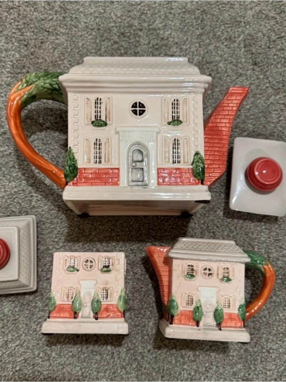 🏠💕VTG 1986 Fitz & Floyd Chateau Ceramic 3 Piece Teapot Complete Set RARE